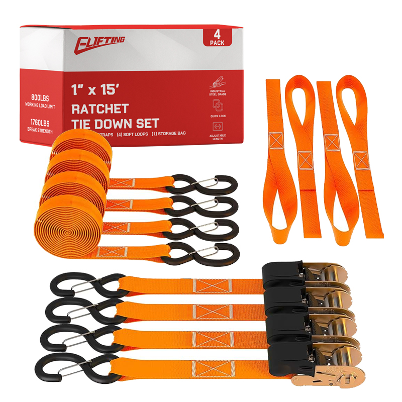 1 ″ x 15 "Yumuşak Döngüler ile Cırcır Bağlantı Kiti （4 Pack）